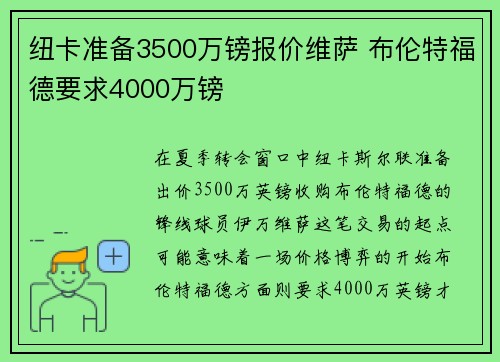 纽卡准备3500万镑报价维萨 布伦特福德要求4000万镑